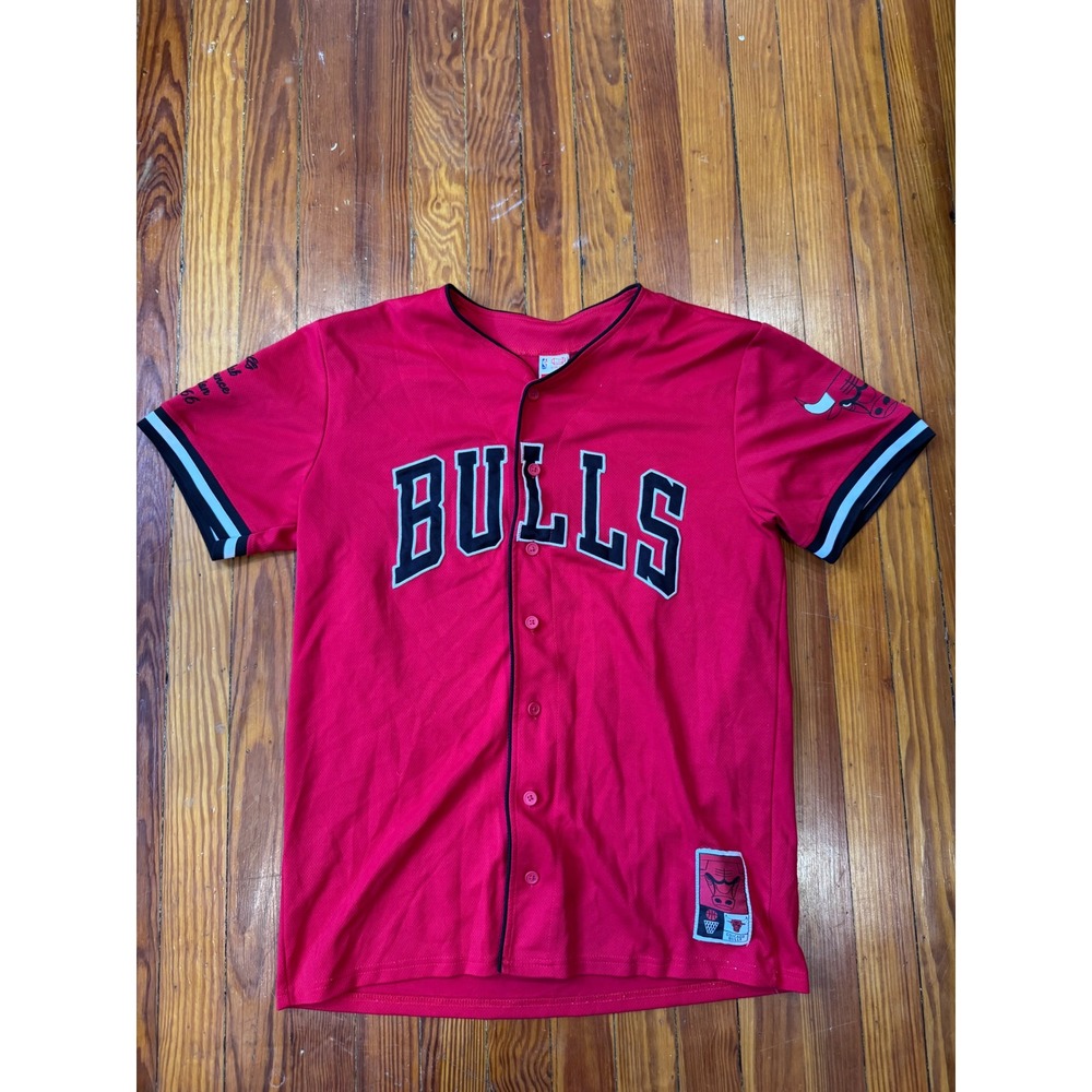 NBA Chicago Bulls Baseball Jersey Ultra Game Red Button Up Shirt Mens Large